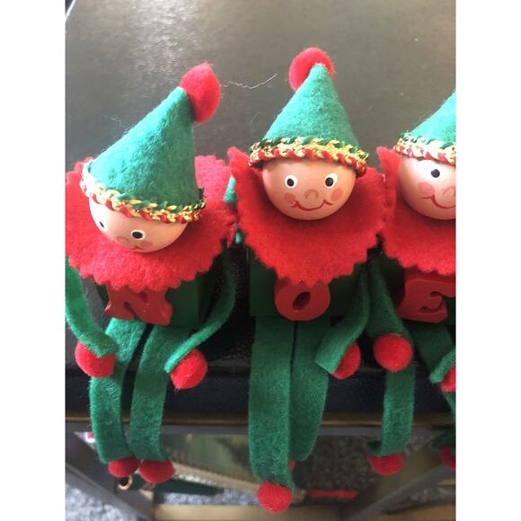 Vintage ELF Shelf Sitter “Noel”Christmas Decor Handmade Wood Blocks Dangle Limbs - Picture 6 of 7